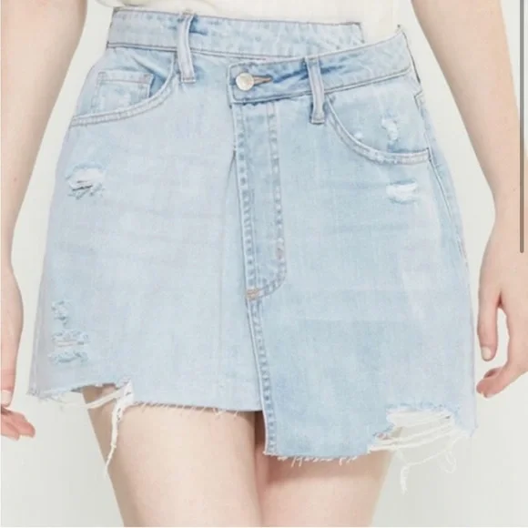 Vervet High Waist Asymmetrical Denim Wrap Skirt | Vervet Skirt - Picture 2 of 7